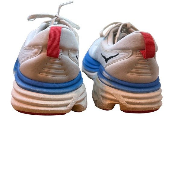 HOKA Bondi 8 Men’s Running Shoes Size 12.5 D Blue/White Worn Heel Damage - Picture 9 of 11